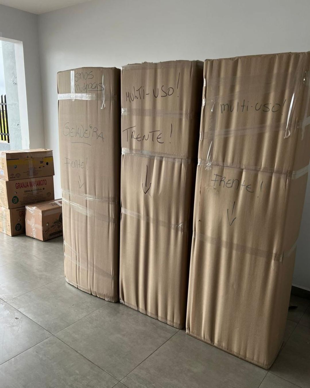 Volumes grandes embalados e identificados antes do transporte